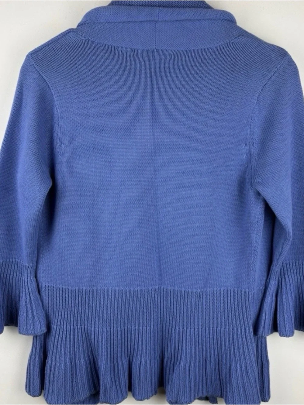 New Women’s Vintage Blue Open Cardigan Sweater Jacket Ruffle Bell Sleeves S P - Picture 5 of 8
